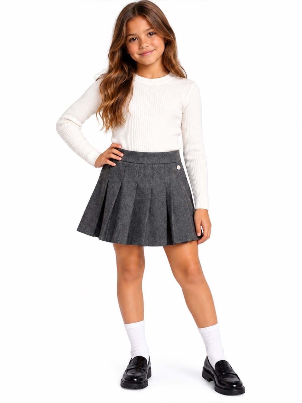 ZARA Girls Gray Pleated Pull On Preppy School Skirt Size 10